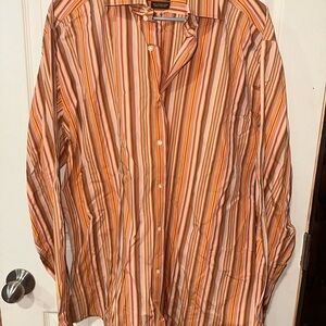 Tailorbyrd Men's Striped Orange Button Down Shirt
